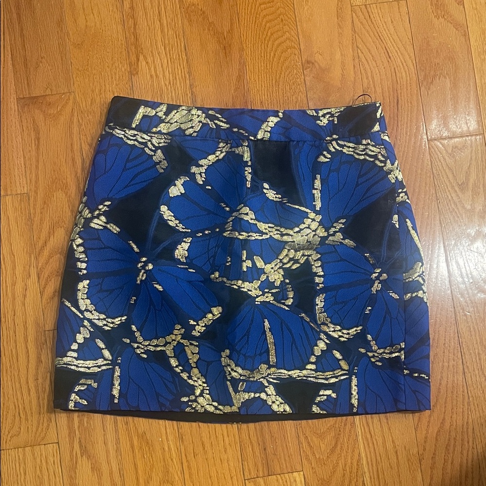 Milly Blue and Gold Butterfly Pattern Mini Skirt